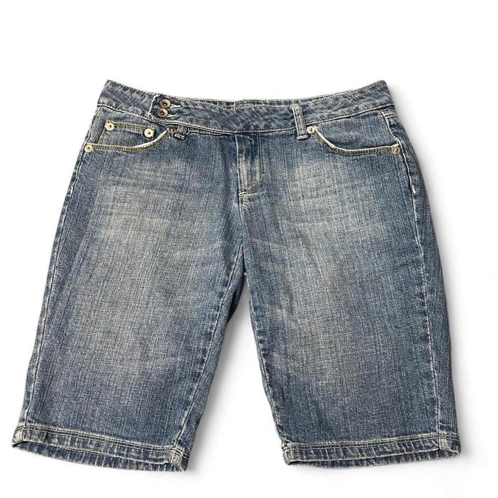 Arizona blue bermuda denim shorts with side button detailing